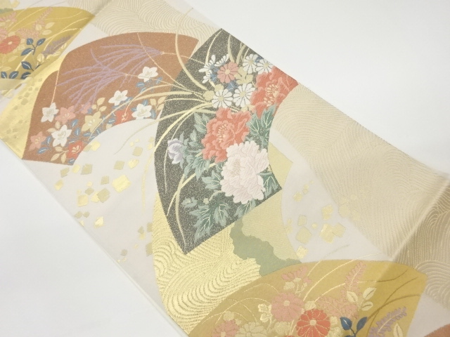 JAPANESE KIMONO / VINTAGE FUKURO OBI / WOVEN AUTUMN FLOWERS & JIGAMI PATTERN